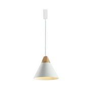 FSLiving H-Type Track Lights,Adjustable Wire Length Freely,Modern Pendant Lighting Fixtures w/ Macaron Aluminum\u0026Wood Shade for Kitchen Island,Bulb Not Included - White (1 Light)